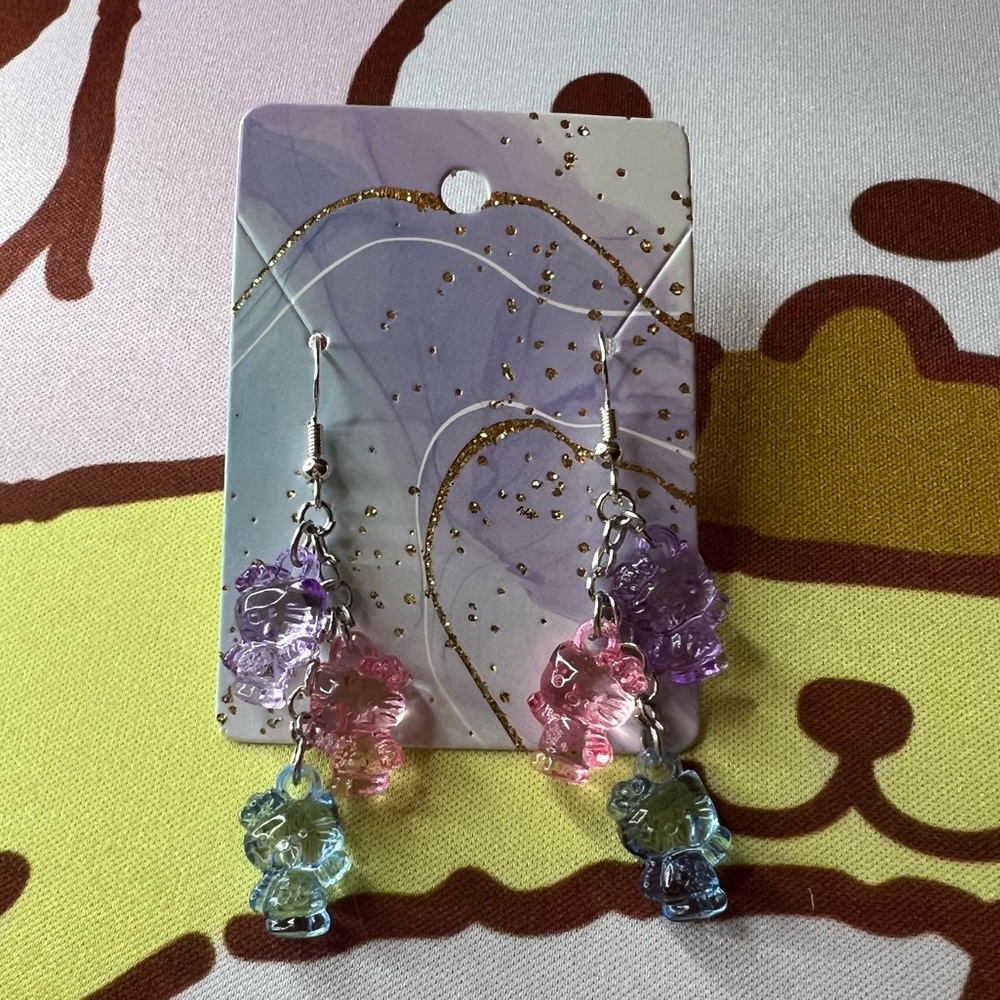 Cotton Candy Gummy Bear Hello Kitty earrings